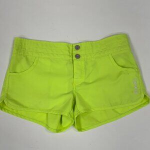 Neon Yellow Athletic Shorts – Elastic Waist, Double Button